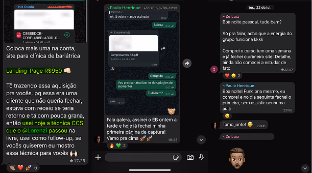 Membros fechando primeiros clientes na comunidade